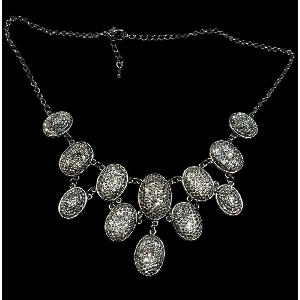 Glam Goth Sparkly Pave Silver Tone Rhinestone Bib Necklace